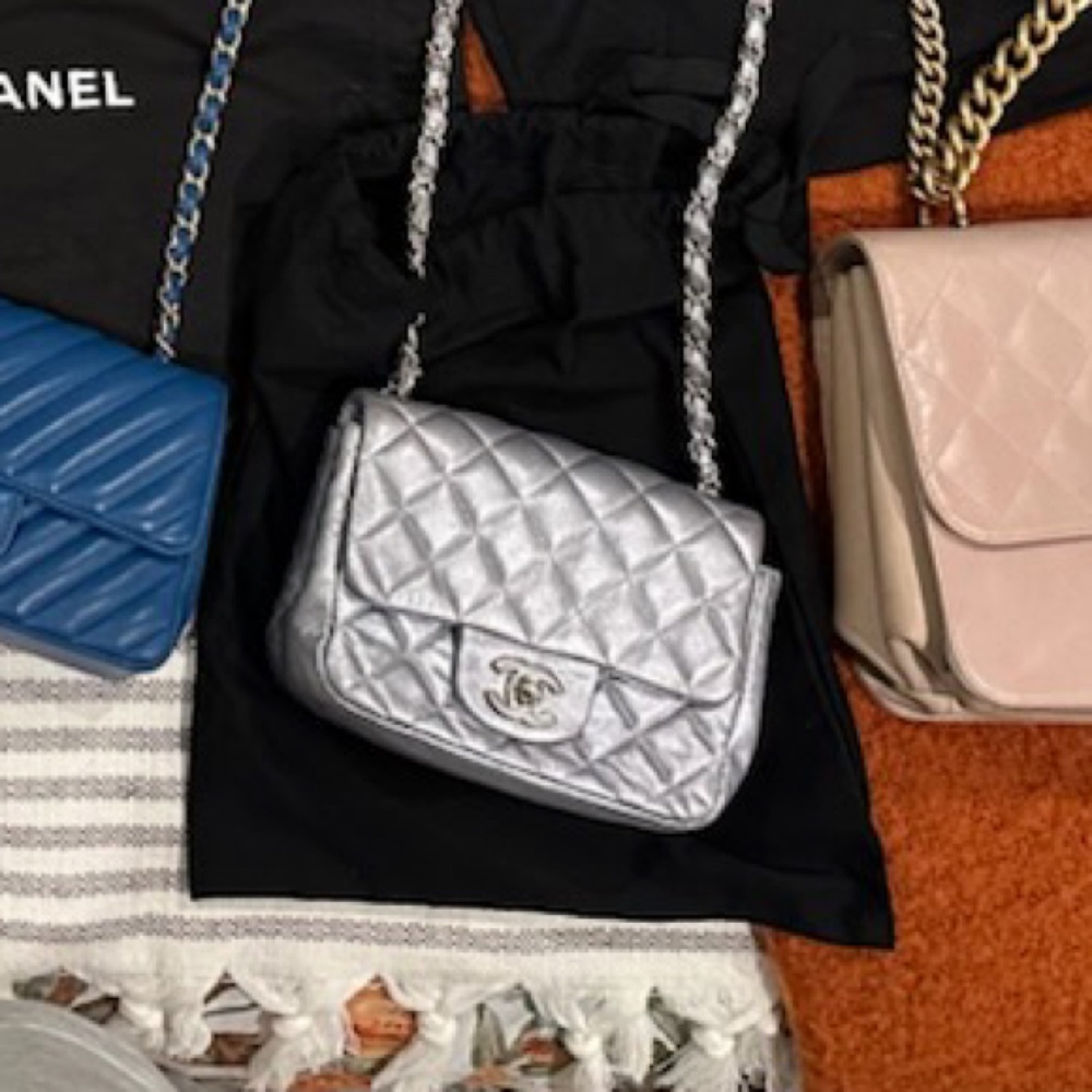 Chanel Silver Quilted Leather Bag -return